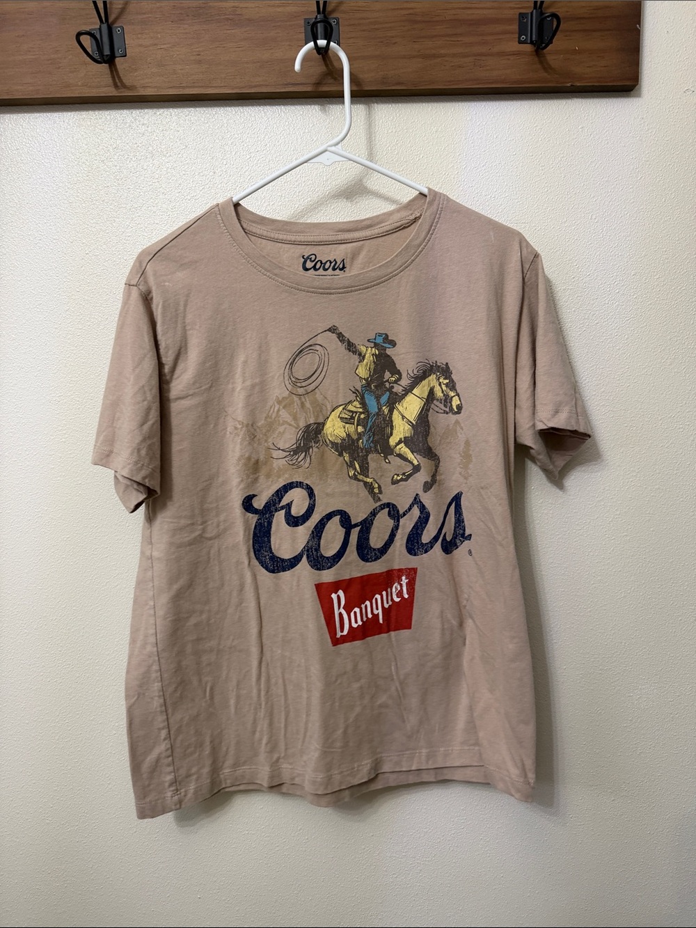 Coors Banquet Cowboy Graphic Tee - Tan with Yellow & Navy